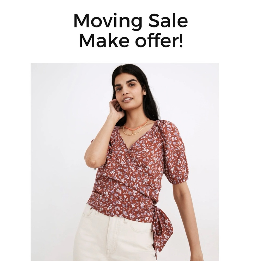 Madewell Puff Sleeve Wrap Top in Batik